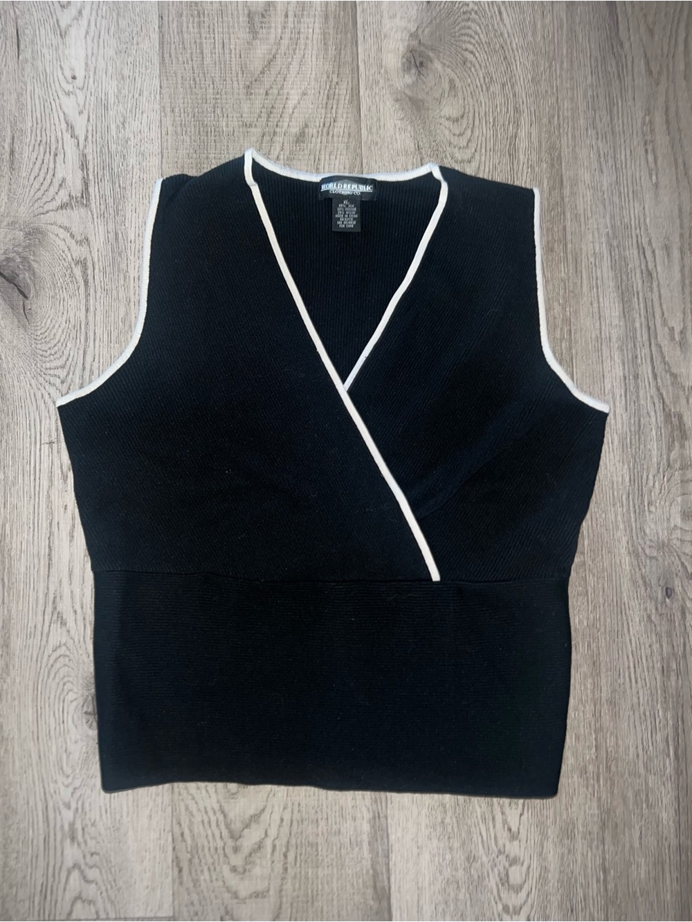 World Republic Silk Blend Black Sleeveless Wrap-Style Sweater Vest